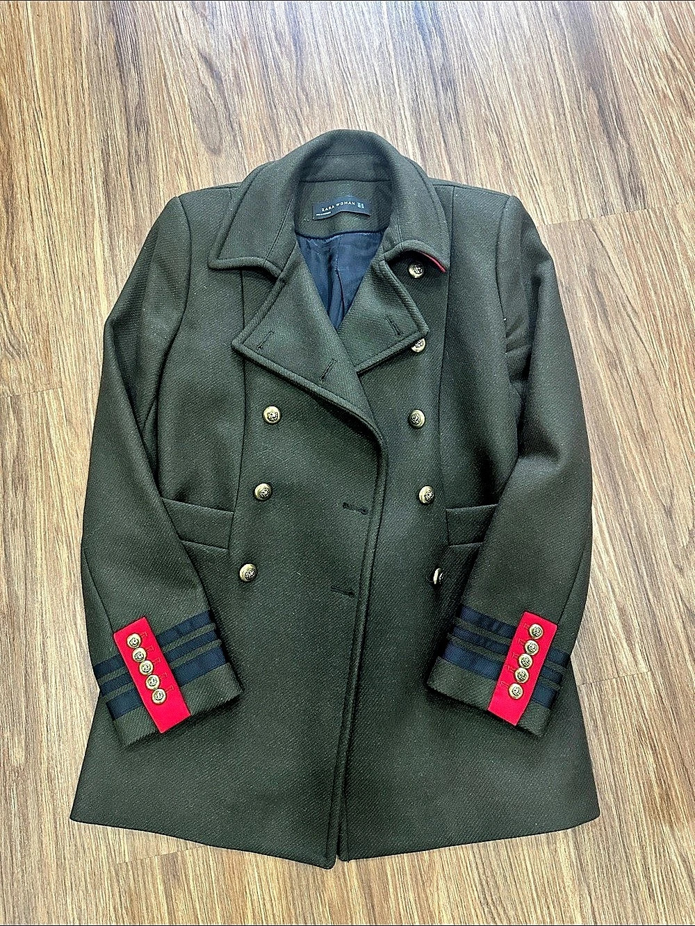 Zara Military-Style Coat in Green Like New